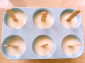 两个小时后，取出模具，均匀的倒入酸奶，继续放冰箱冷冻2个小时，至酸奶冻硬些