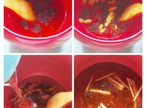 再加入豆瓣酱，待炒出红油后加入姜片，蒜瓣炒香。再加入清水烧开(注意，这一个步骤也只有干烧急冷都不破的砂锅才能操作)。