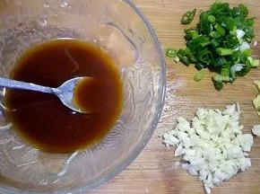 葱姜蒜切末，醋15g,生抽10g,水10g，白糖20g，淀粉水适量，调成碗汁