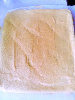 出炉从烤盘上取下来，将侧面的油纸撕下来，放凉