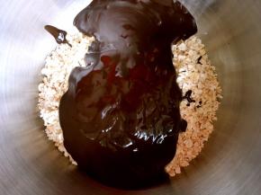 巧克力隔水加热至融化，倒入燕麦内搅拌均匀