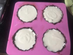 将慕斯液用小勺舀入模具九分满，放入冰箱冷冻一小时以上