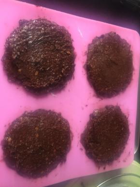 然后用调羹封底，发现比模具高了好多，不管，全加上了，尽量不要有空隙，放冰箱冷冻四小时以上