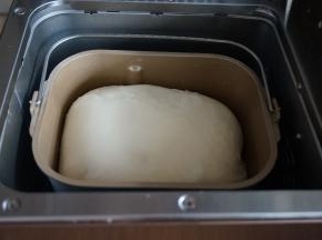 发酵结束，面包坯发酵到有八分满。（发酵的时候面包机一定要盖上盖子）