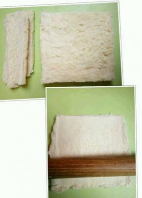 准备几片柔软的吐司片，切掉四周边缘