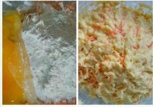 再加入面粉，鸡蛋，盐搅拌均匀成团