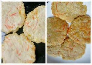 热锅放一点点油，放入饼，煎至两面金黄即可