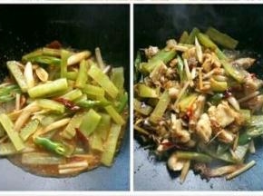 再加入莴笋，最后再放入鱼翻炒