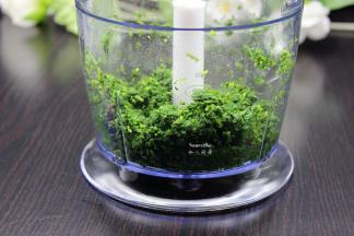汆烫好的艾草、生姜放入料理机打碎；