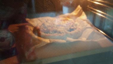 19．放入预热好的烤箱中，250度上下火，烤9分钟左右，烤到披萨表面四周金黄，奶酪丝熔化即可。