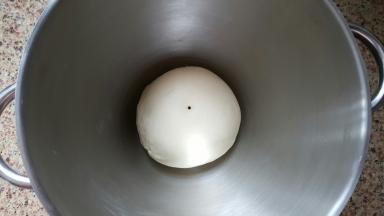 5．取出面团，在面板上进行摔打，揉圆成团醒发30分钟。