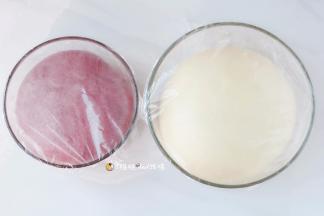 . 盖上保鲜膜，室温发酵，根据季节温度不同一般，1-2个小时左右，面团发到2倍大小。