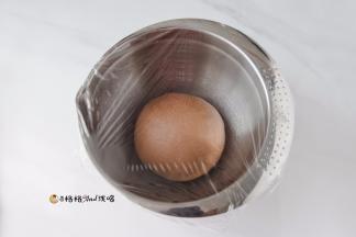 取一个干净的盆，里面刷上少量的色拉油，把揉好的面团滚圆，放入盖上保鲜膜，进行第一次发酵。第一次发酵的所需要的温度在28度~30度左右，1小时左右