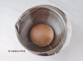 取一个干净的盆，里面刷上少量的色拉油，把揉好的面团滚圆，放入盖上保鲜膜，进行第一次发酵。第一次发酵的所需要的温度在28度~30度左右，1小时左右