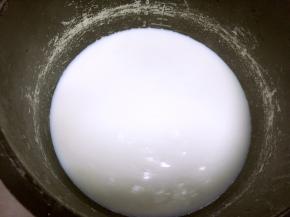 我用的鲜牛奶，煮开后凉至不烫手，用袋装牛奶可以不用煮开，直接用电饭锅保温档保温至55度就可以