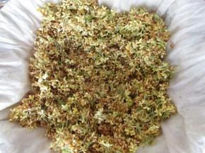 浸泡过的桂花捞出控干水分，我是用布包裹用厨房甩干机甩干的，没有甩干机要晾干表面水分