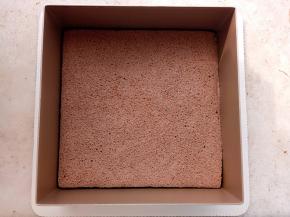 用阳晨6寸碳钢慕斯圈在烤好的蛋糕片上压出两片6寸正方形蛋糕片。