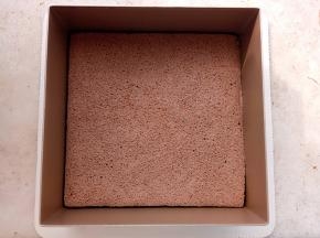 用阳晨6寸碳钢慕斯圈在烤好的蛋糕片上压出两片6寸正方形蛋糕片。