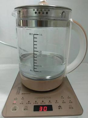 九阳养生壶注入适量清水，选开水功能。