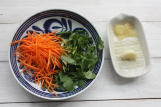 调味料:萝卜丝、香菜、蒜头磨成蒜蓉