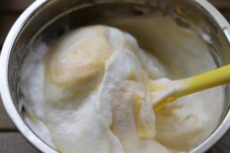 分两份分别加入原味蛋糕糊，可可蛋糕糊中翻拌均匀。