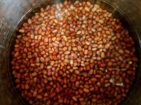 把浸泡好的红豆放进电压力锅内胆中，加入适量的水！（水不要放的太多，刚好淹没住红豆一指头即可，电压力锅一点儿也不费水呢！）