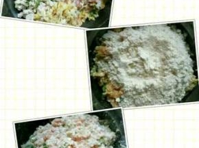 将里脊肉剁碎，其它菜切末，加入以上材料混合均匀。