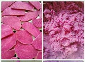 紫薯洗干净切片，上锅蒸熟。