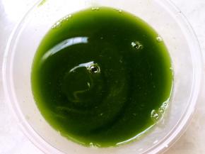 取另外一片吉利丁，冷水泡软后，隔水加热至融化，倒入黄瓜汁内搅拌均匀