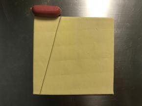 裁成如图形状，一边和肠大小基本一致。