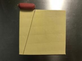 裁成如图形状，一边和肠大小基本一致。