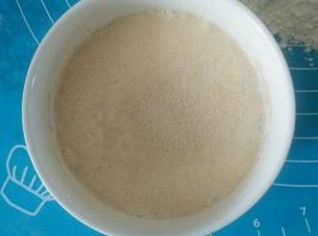 中种面团中的酵母粉，白糖倒入牛奶中，静置融开。