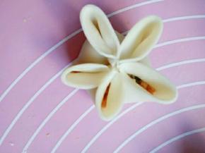 然后均分五个点向中间一点捻起，像图中这样