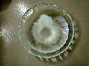 白凉粉，白糖和清水放入碗里搅匀。