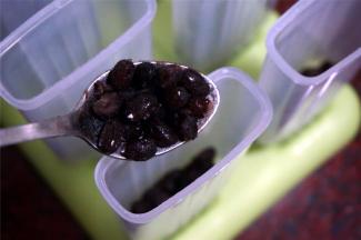 冰棒模具放入适量的蜜红豆。