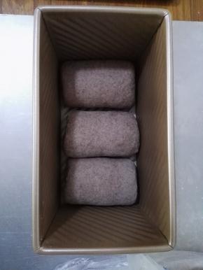 11、放入吐司模具中，烤箱置发酵档，模具入烤箱，发酵1个小时。
