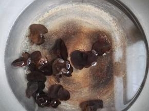2、泡发好的黑木耳，用开水焯一下捞出备用。
