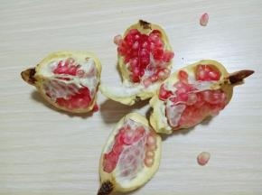 再从另外一个刀痕再掰开，一个石榴掰四半，这样剥石榴很方便。