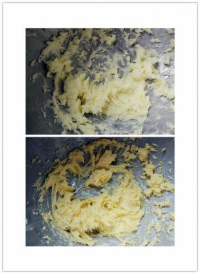 无盐黄室温软化，用电动打蛋器低速打至柔滑后，加入糖粉打匀。分次加入蛋黄，搅打到完全融合。