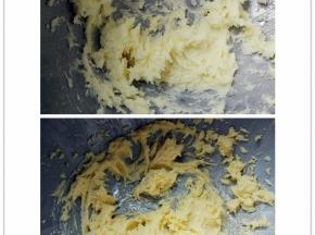 无盐黄室温软化，用电动打蛋器低速打至柔滑后，加入糖粉打匀。分次加入蛋黄，搅打到完全融合。
