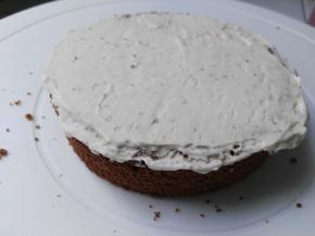 开始抹面，在一片蛋糕片上摸一层淡奶油