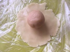 包裹上蛋黄馅，一点点搓匀，收好收口