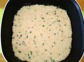 倒入抹油的锅中，铺平。