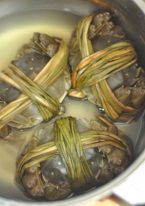 大闸蟹放入盐水中静置一小时，让螃蟹吐吐脏东西。然后用牙刷刷洗表面。