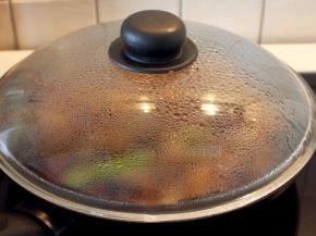 翻炒均匀，加少量的水，盖锅烧开。