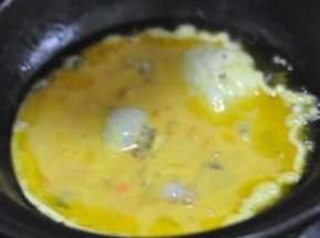 锅里留底油，将蛋液倒入。