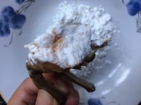 蟹黄初蘸取适量淀粉