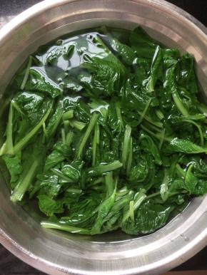 将焯好的小白菜，放入凉水中过凉