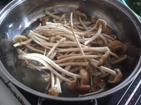 茶树菇放进烧开的水里焯一下水