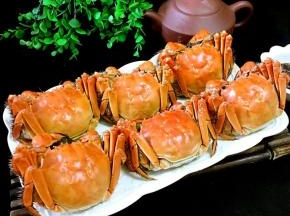  真好的螃蟹蘸上调料汁，味道非常鲜美